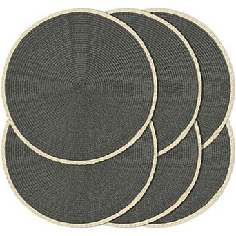 Round Placemats Set of 6, 15 Inch Braided Hand Woven Table Mats, Heat Resistant Non-Slip