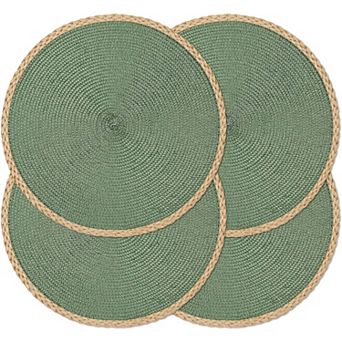 Round Placemats Set of 6, 15 Inch Braided Hand Woven Table Mats, Heat Resistant Non-Slip