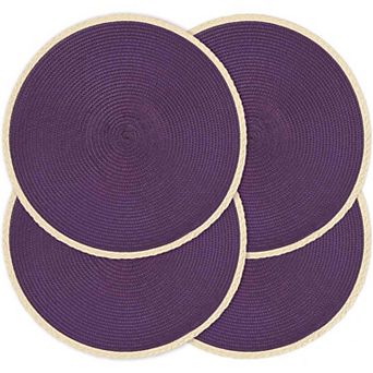 Round Placemats Set of 6, 15 Inch Braided Hand Woven Table Mats, Heat Resistant Non-Slip