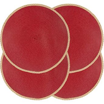 Round Placemats Set of 6, 15 Inch Braided Hand Woven Table Mats, Heat Resistant Non-Slip