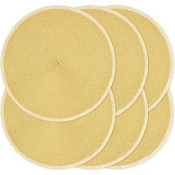 Round Placemats Set of 6, 15 Inch Braided Hand Woven Table Mats, Heat Resistant Non-Slip