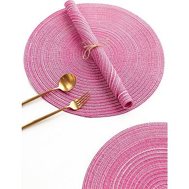 4 Pcs 15 Inch Braided Placemats , Washable Heat Resistant Cotton Polyester Circle Place Mats