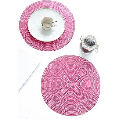 4 Pcs 15 Inch Braided Placemats , Washable Heat Resistant Cotton Polyester Circle Place Mats