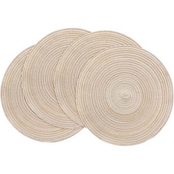 4 pc 15 Inch Braided Placemats , Washable Heat Resistant Cotton Polyester Circle Place Mats