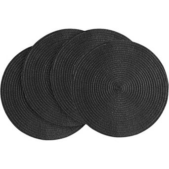 4 pc 15 Inch Braided Placemats , Washable Heat Resistant Cotton Polyester Circle Place Mats