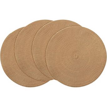 4 pc 15 Inch Braided Placemats , Washable Heat Resistant Cotton Polyester Circle Place Mats