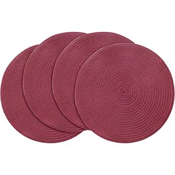 4 pc 15 Inch Braided Placemats , Washable Heat Resistant Cotton Polyester Circle Place Mats