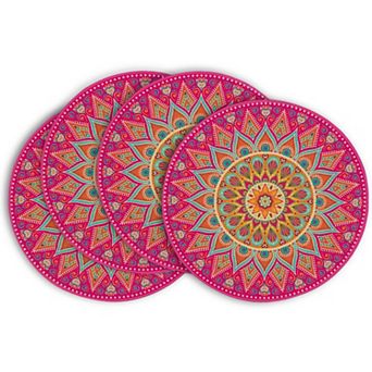 Mandala Round Placemats Set of 4,14 Inch Seasonal Spring Farmhouse Table Mats