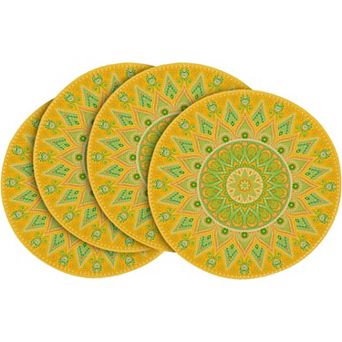 Mandala Round Placemats Set of 4,14 Inch Seasonal Spring Farmhouse Table Mats