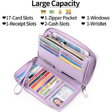 PU Leather RFID Blocking Wallet with 16 Card Slots & Wristlet
