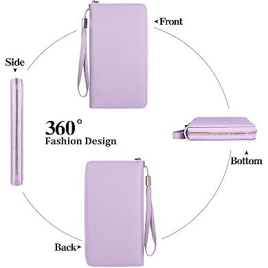 PU Leather RFID Blocking Wallet with 16 Card Slots & Wristlet