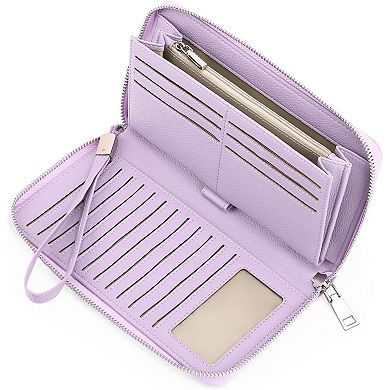 PU Leather RFID Blocking Wallet with 16 Card Slots & Wristlet