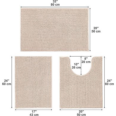 Bathroom Rugs Set - 3 Pieces Ultra Soft Non-Slip Bath Mats, Chenille Absorbent Bath Rugs