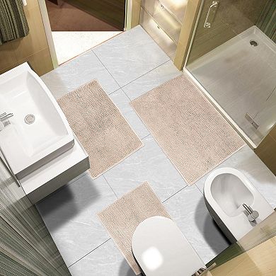 Bathroom Rugs Set - 3 Pieces Ultra Soft Non-Slip Bath Mats, Chenille Absorbent Bath Rugs