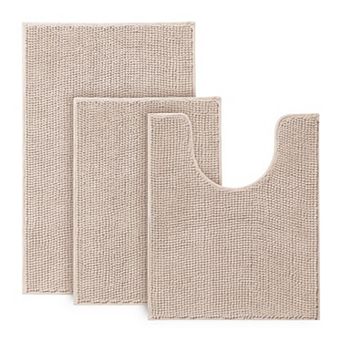 Bathroom Rugs Set - 3 pc Ultra Soft Non-Slip Bath Mats, Chenille Absorbent Bath Rugs