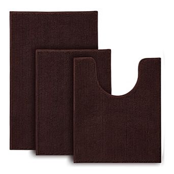 Bathroom Rugs Set - 3 pc Ultra Soft Non-Slip Bath Mats, Chenille Absorbent Bath Rugs