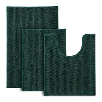 Bathroom Rugs Set - 3 pc Ultra Soft Non-Slip Bath Mats, Chenille Absorbent Bath Rugs