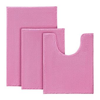 Bathroom Rugs Set - 3 pc Ultra Soft Non-Slip Bath Mats, Chenille Absorbent Bath Rugs