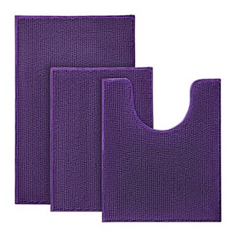 Bathroom Rugs Set - 3 pc Ultra Soft Non-Slip Bath Mats, Chenille Absorbent Bath Rugs