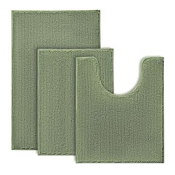 Bathroom Rugs Set - 3 pc Ultra Soft Non-Slip Bath Mats, Chenille Absorbent Bath Rugs