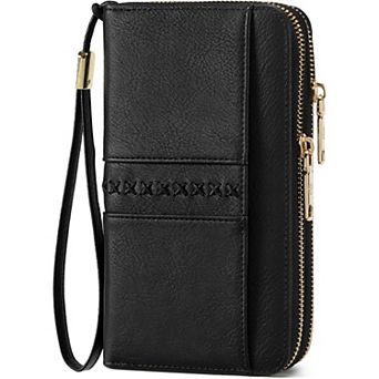 Women's Leather RFID Double Zipper Credit Card Holder