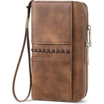 Women's Leather RFID Double Zipper Credit Card Holder