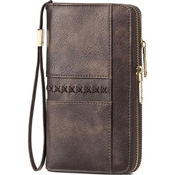 Women's Leather RFID Double Zipper Credit Card Holder