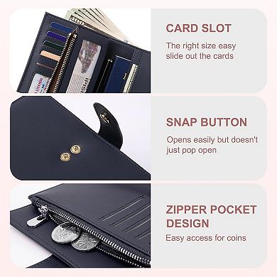 Women's RFID-Blocking Wallet with 10 Card Slots, ID Window, Coin Pocket, Passport Compartment