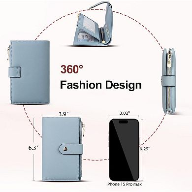 Women's RFID-Blocking Wallet with 10 Card Slots, ID Window, Coin Pocket, Passport Compartment