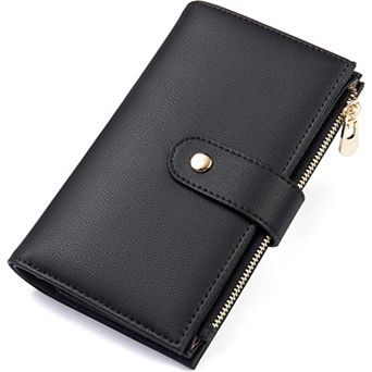 Women's RFID-Blocking Wallet with 10 Card Slots, ID Window, Coin Pocket, Passport Compartment
