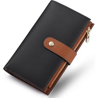 Women's RFID-Blocking Wallet with 10 Card Slots, ID Window, Coin Pocket, Passport Compartment