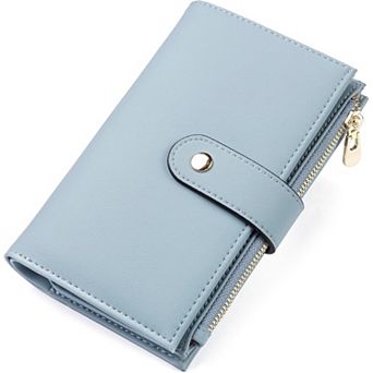 Women's RFID-Blocking Wallet with 10 Card Slots, ID Window, Coin Pocket, Passport Compartment