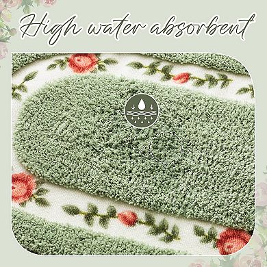 3 Pcs Rose Flowers Bathroom Rugs Set Coquette Room Decor Floral Carpet