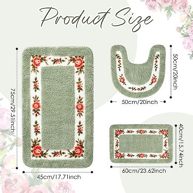 3 Pcs Rose Flowers Bathroom Rugs Set Coquette Room Decor Floral Carpet