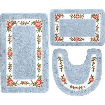 3 pc Rose Flowers Bathroom Rugs Set Coquette Room Decor Floral Carpet