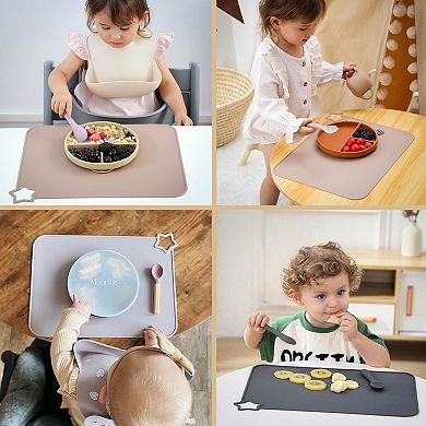 2 Pcs Silicone Placemats for Kid, Stain-Proof Non-Slip Toddler Food Mats Eating Table Mat