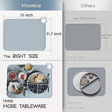 2 Pcs Silicone Placemats for Kid, Stain-Proof Non-Slip Toddler Food Mats Eating Table Mat
