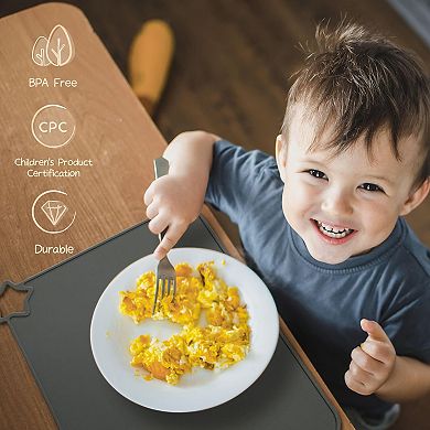 2 Pcs Silicone Placemats for Kid, Stain-Proof Non-Slip Toddler Food Mats Eating Table Mat