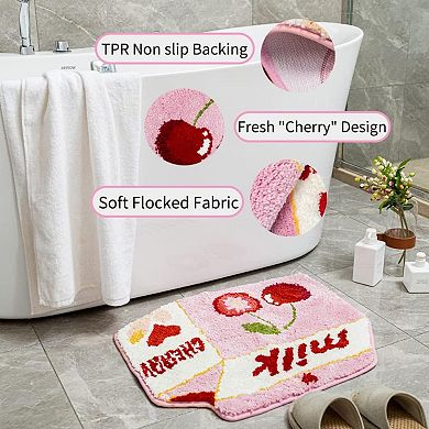 Fruit Cherry Bath Mat for Bathroom Cute Mats Non Slip Milk Cartoon Plush Shower Rug