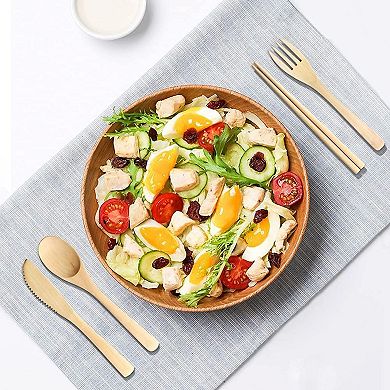 4 Piece Set With Reusable Wooden Spoon, Fork, Knife and Chopsticks