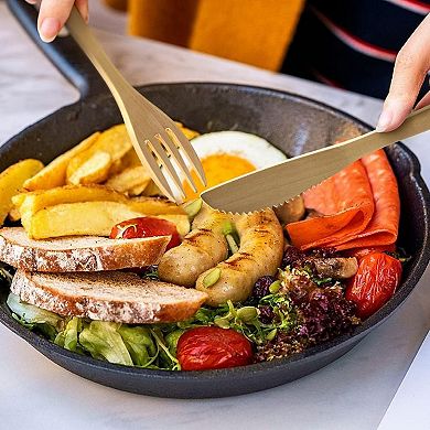 4 Piece Set With Reusable Wooden Spoon, Fork, Knife and Chopsticks