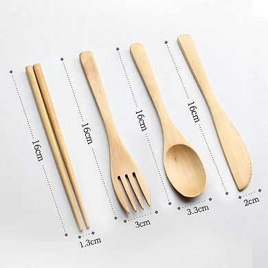 4 Piece Set With Reusable Wooden Spoon, Fork, Knife and Chopsticks