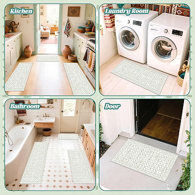 Boho Floral Kitchen Rugs Sets 3 Pcs Christmas Kitchen Rugs Bathroom Carpets Winter Floor Mat