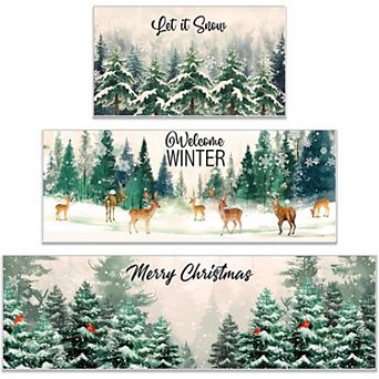Boho Floral Kitchen Rugs Sets 3 pc Christmas Kitchen Rugs Bathroom Carpets Winter Floor Mat