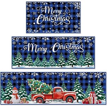 Boho Floral Kitchen Rugs Sets 3 pc Christmas Kitchen Rugs Bathroom Carpets Winter Floor Mat