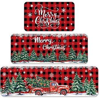 Boho Floral Kitchen Rugs Sets 3 pc Christmas Kitchen Rugs Bathroom Carpets Winter Floor Mat