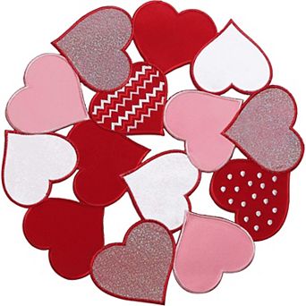 4 pc Round Valentine's Day Embroidered Heart Placemats