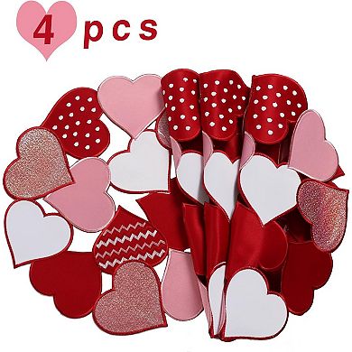 4-Piece Round Valentine's Day Embroidered Heart Placemats