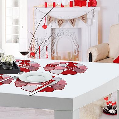 4-Piece Round Valentine's Day Embroidered Heart Placemats