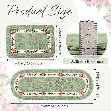 2 Pcs Rose Flowers Bathroom Rugs Set Coquette Room Decor Floral Rugs